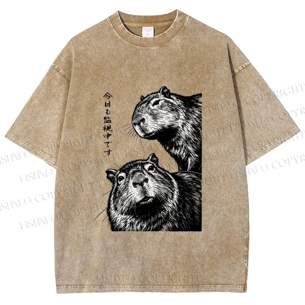 Unisex Capybara Surveillance Squad Printed Washed Tee