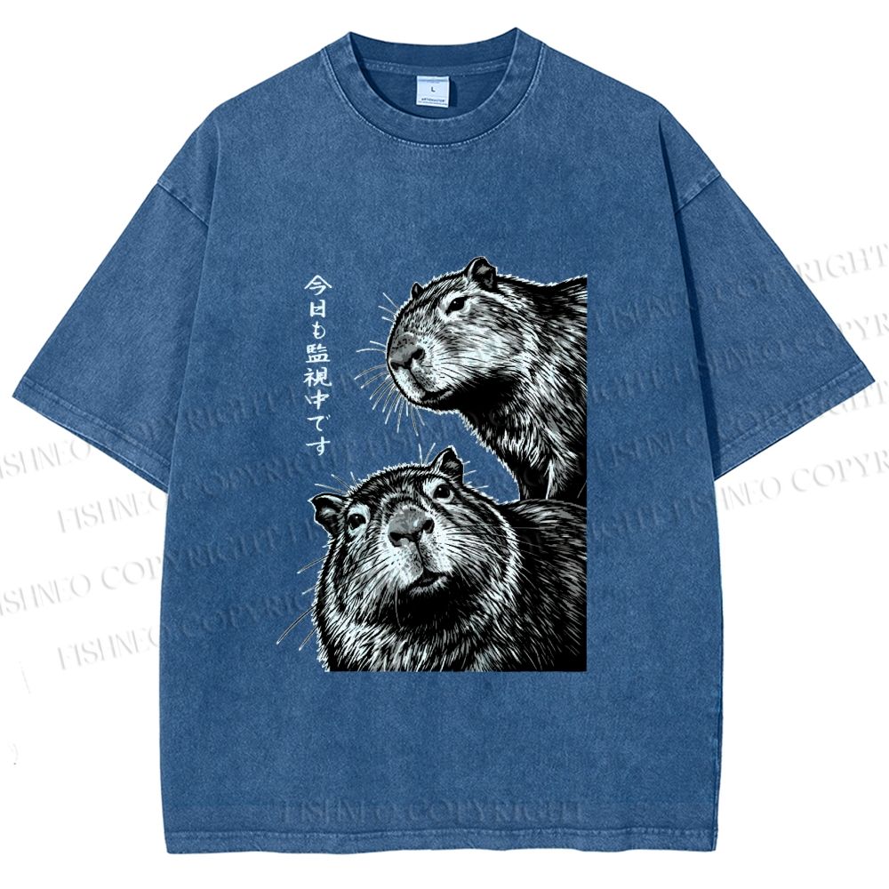 Unisex Capybara Surveillance Squad Printed Washed Tee