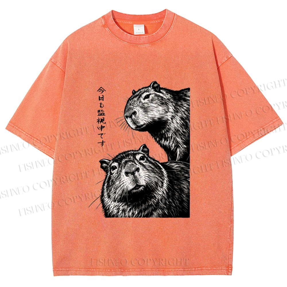 Unisex Capybara Surveillance Squad Printed Washed Tee