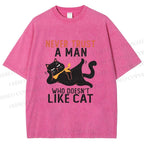 Unisex Never Trust A Man Who Doesn’t Like Cat Printed Washed Tee