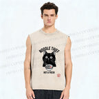 Unisex Noodle Thief Black Cat Ramen Printed Washed Tank Top