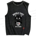 Unisex Noodle Thief Black Cat Ramen Printed Washed Tank Top