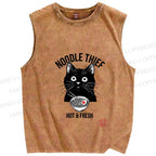Unisex Noodle Thief Black Cat Ramen Printed Washed Tank Top