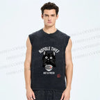 Unisex Noodle Thief Black Cat Ramen Printed Washed Tank Top