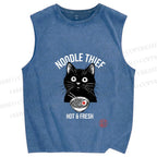 Unisex Noodle Thief Black Cat Ramen Printed Washed Tank Top