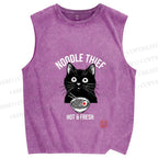 Unisex Noodle Thief Black Cat Ramen Printed Washed Tank Top