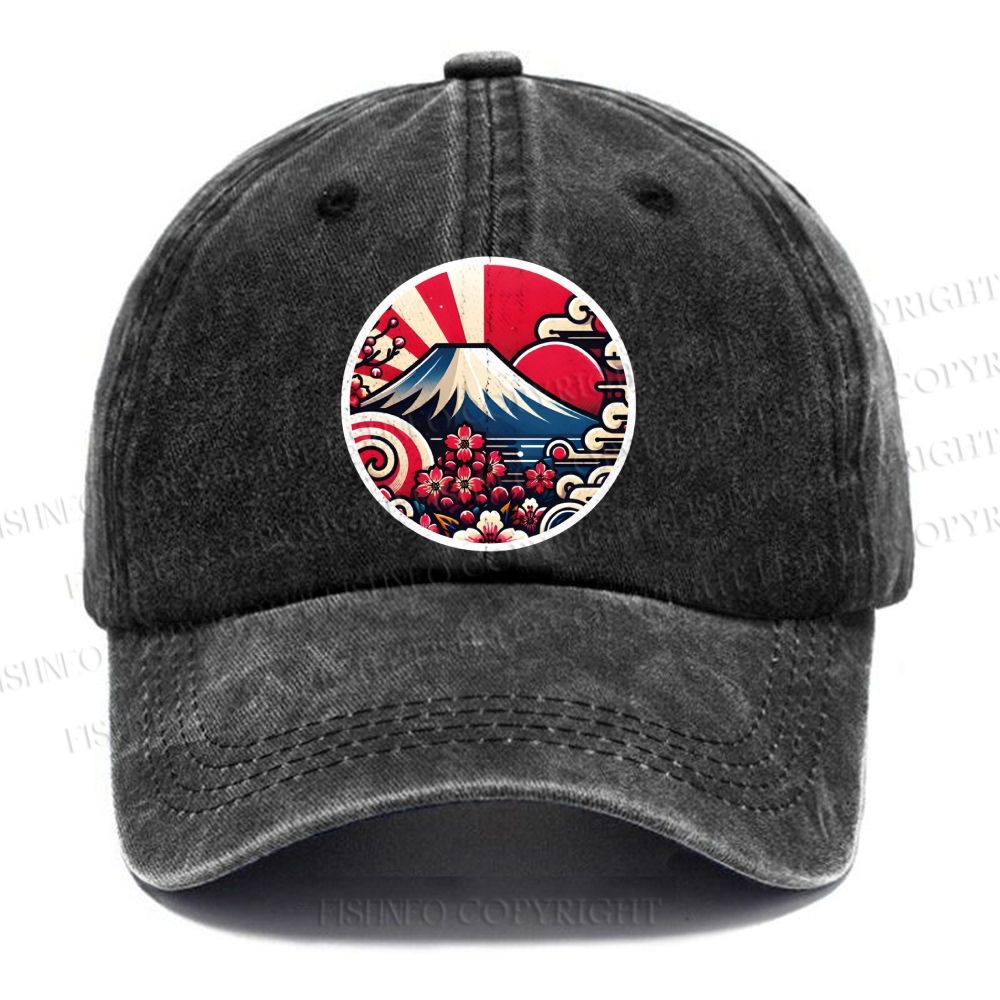 Unisex Japanese Mount Fuji Cherry Blossom Vintage Casual Washed Cap