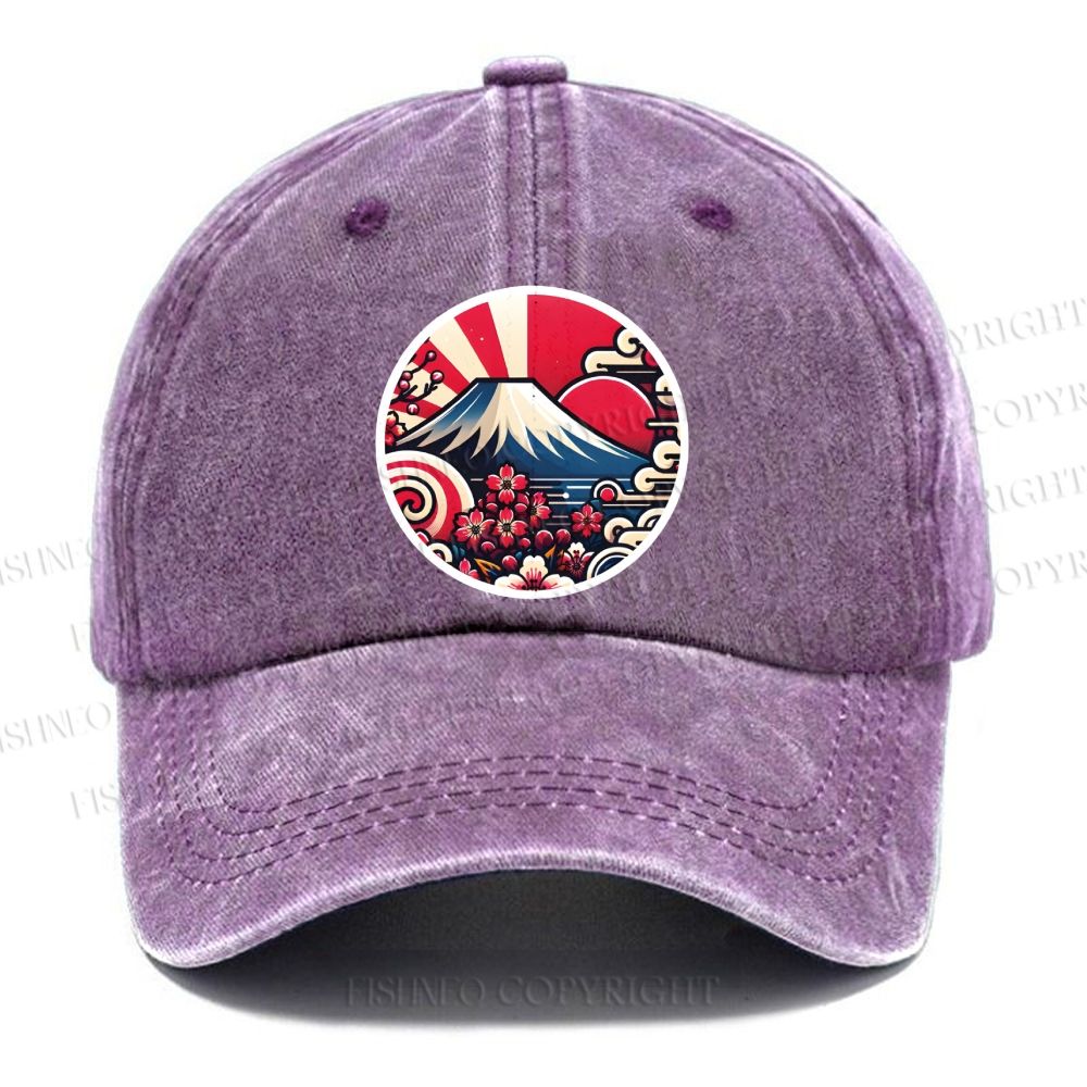 Unisex Japanese Mount Fuji Cherry Blossom Vintage Casual Washed Cap