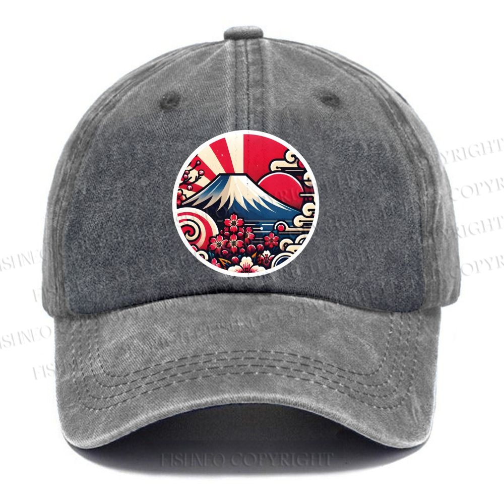 Unisex Japanese Mount Fuji Cherry Blossom Vintage Casual Washed Cap