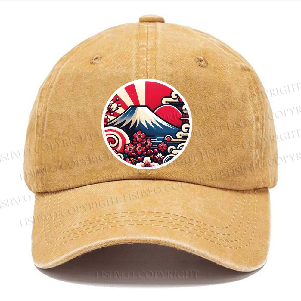 Unisex Japanese Mount Fuji Cherry Blossom Vintage Casual Washed Cap