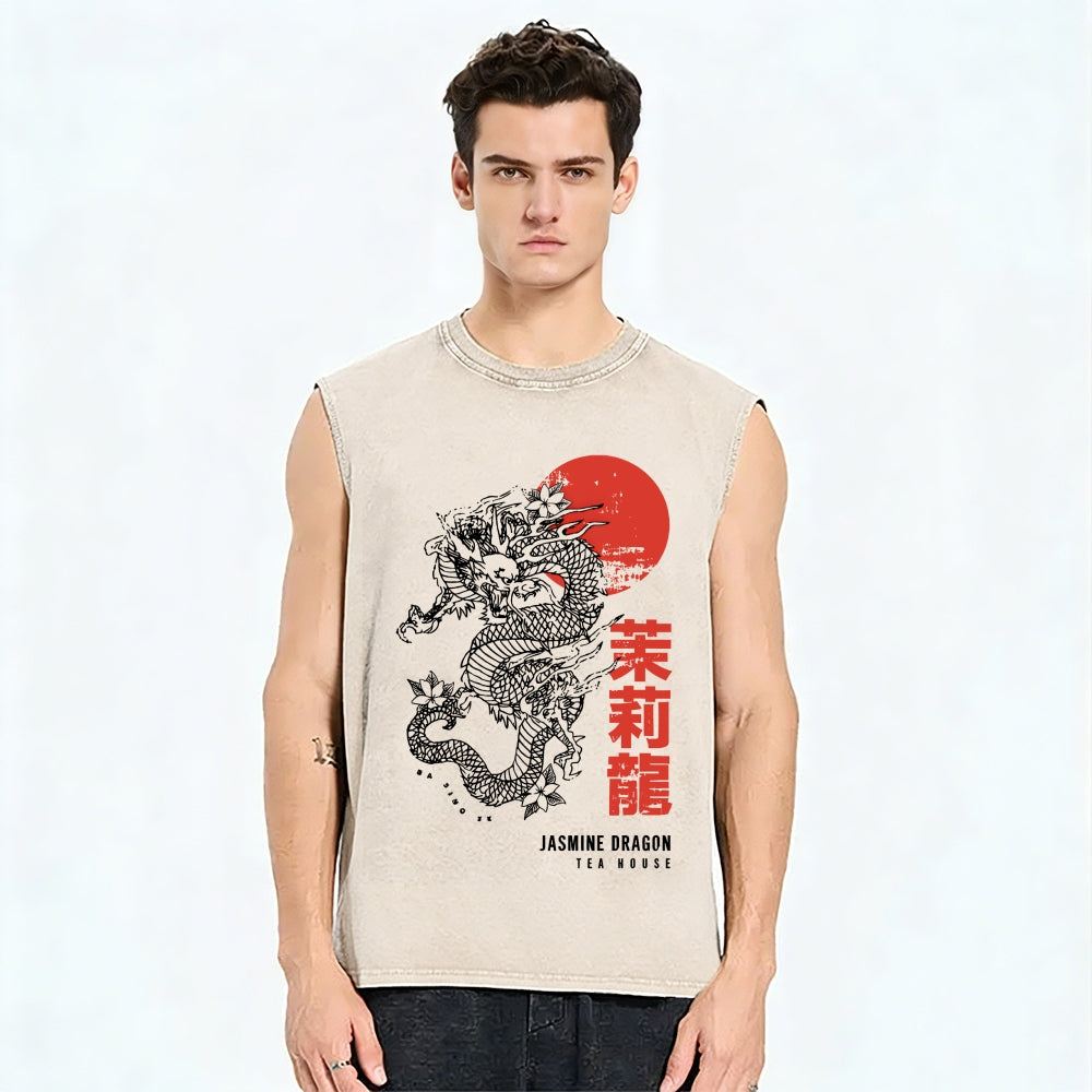 Jasmine Dragon Vintage Distressed Washed Tank Top