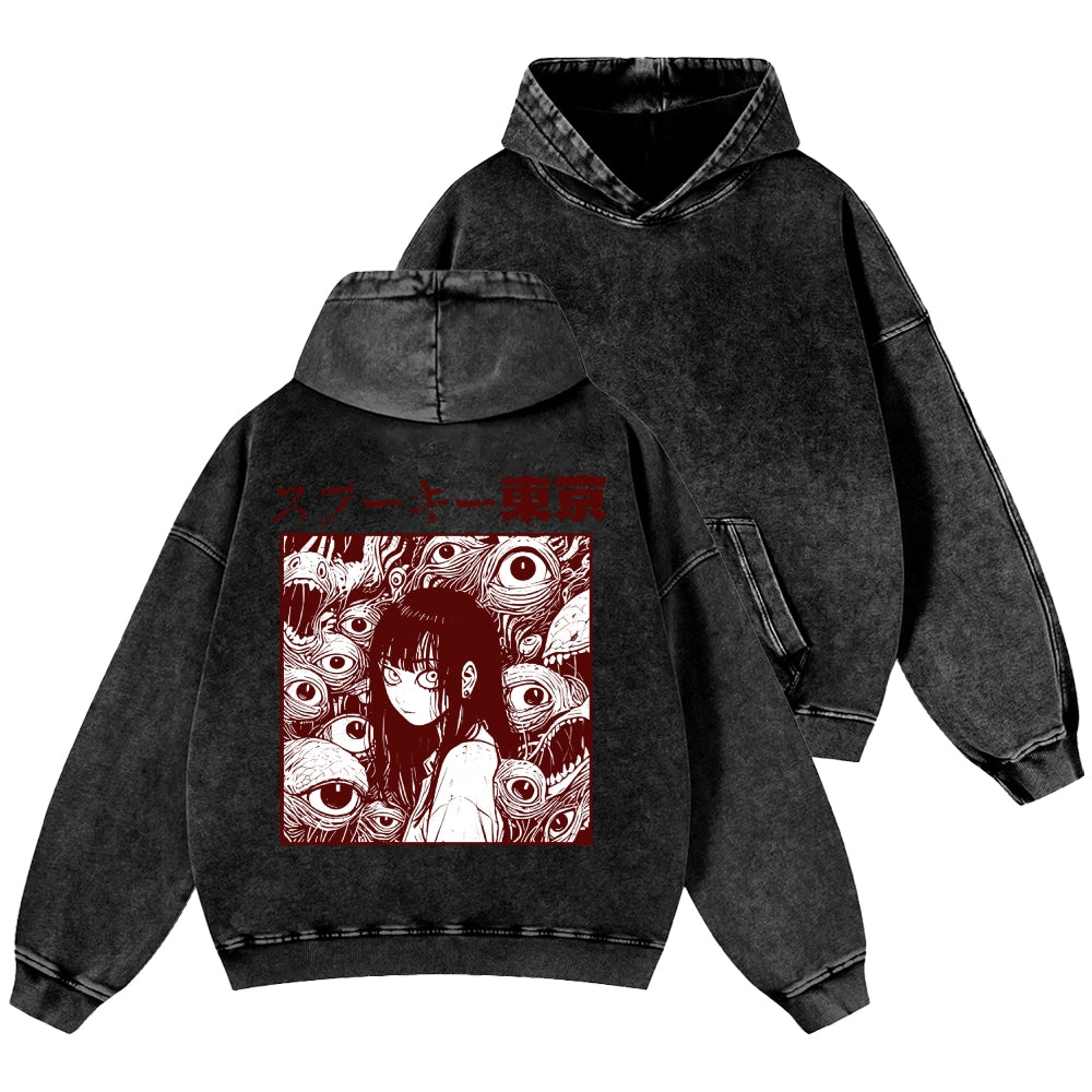 Tokyo Girl Vintage Washed Cotton Back Art Hoodie