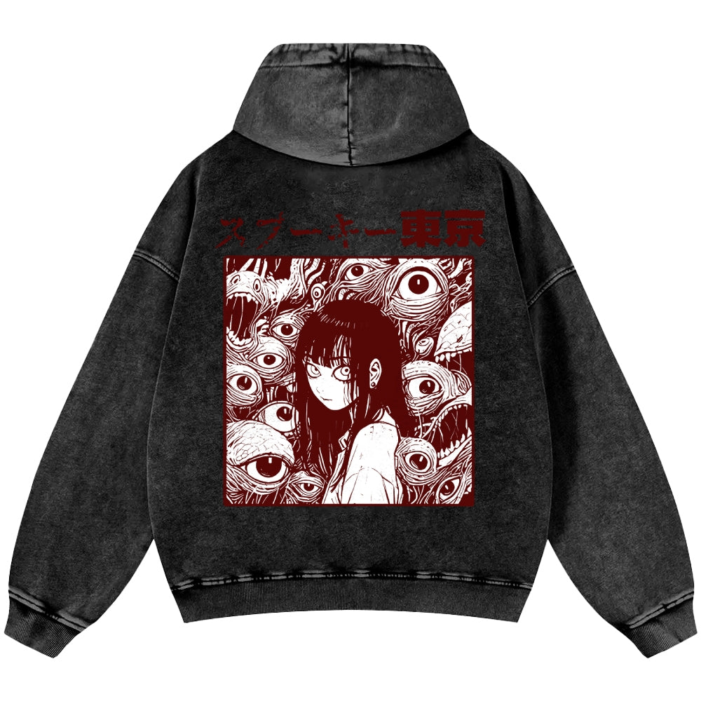 Tokyo Girl Vintage Washed Cotton Back Art Hoodie