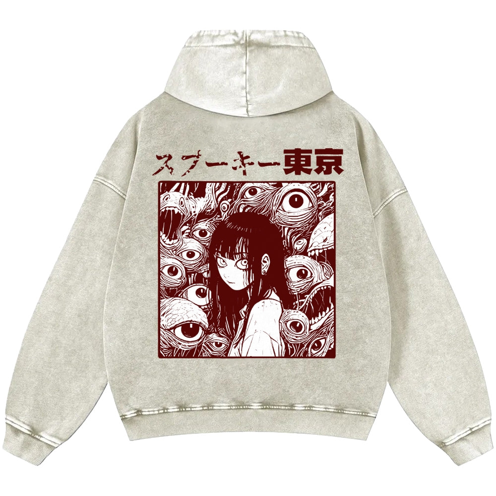 Tokyo Girl Vintage Washed Cotton Back Art Hoodie