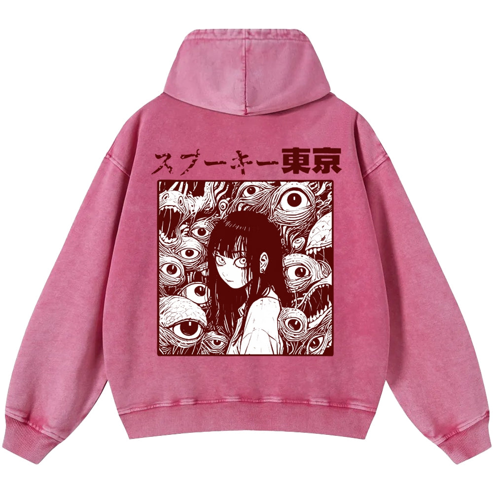 Tokyo Girl Vintage Washed Cotton Back Art Hoodie
