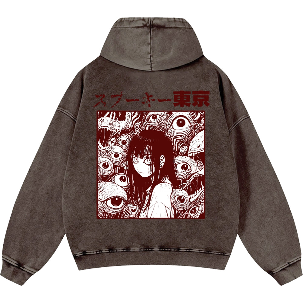 Tokyo Girl Vintage Washed Cotton Back Art Hoodie