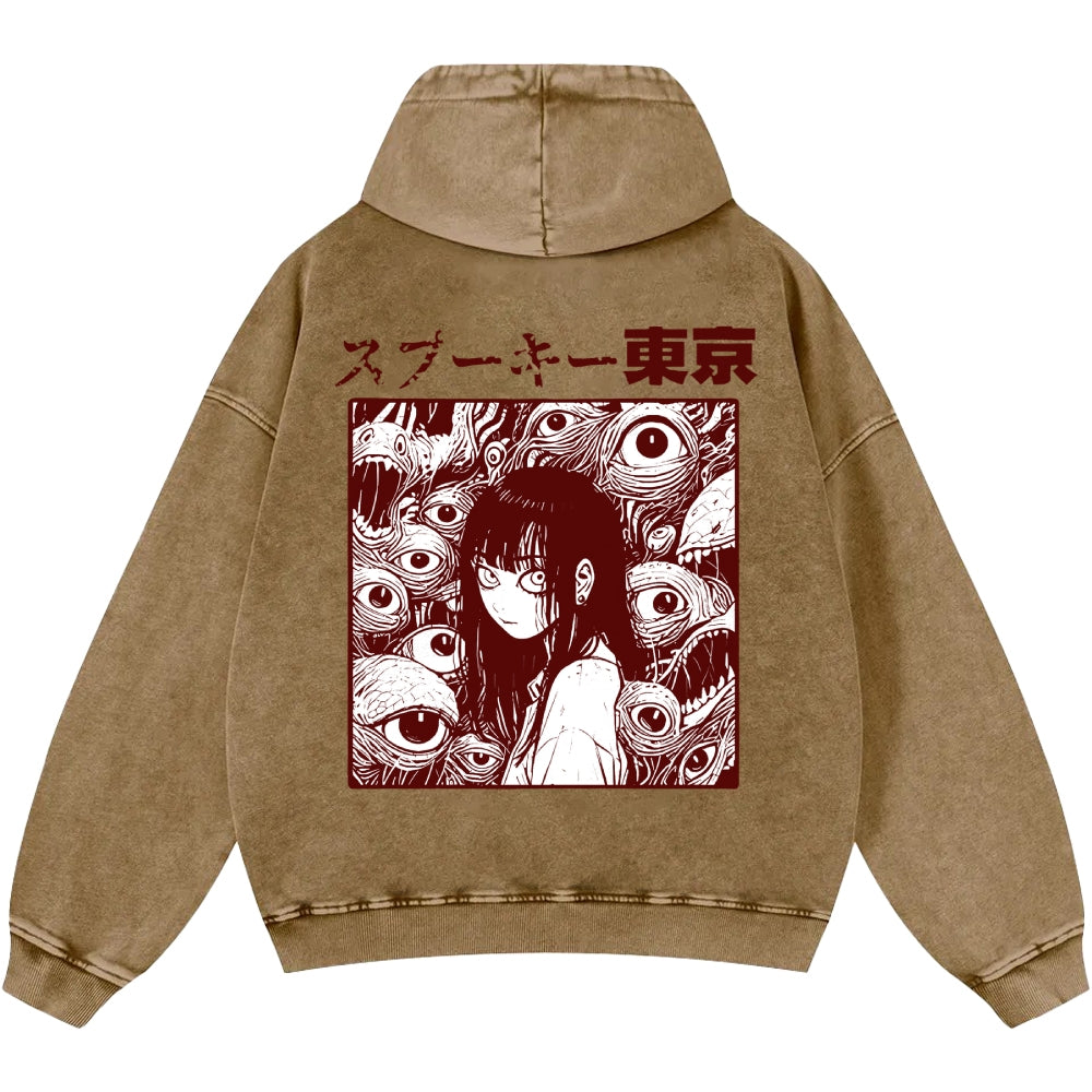 Tokyo Girl Vintage Washed Cotton Back Art Hoodie