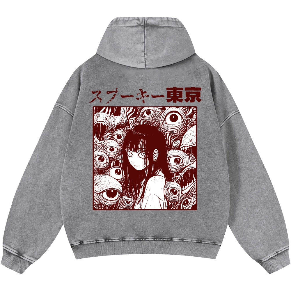 Tokyo Girl Vintage Washed Cotton Back Art Hoodie