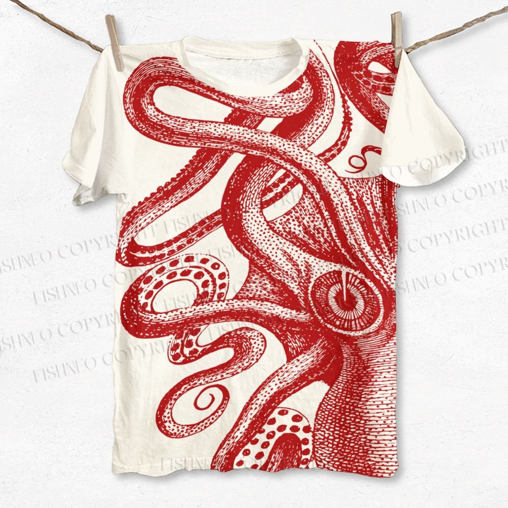 Unisex Vintage Octopus Printed Classic T-shirt