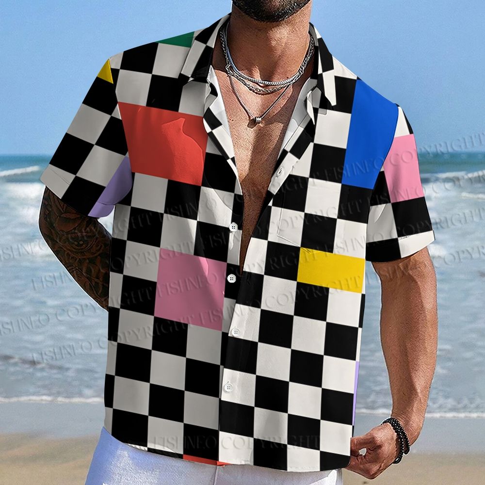 Trendy Geometric Pattern Hawaiian Shirt
