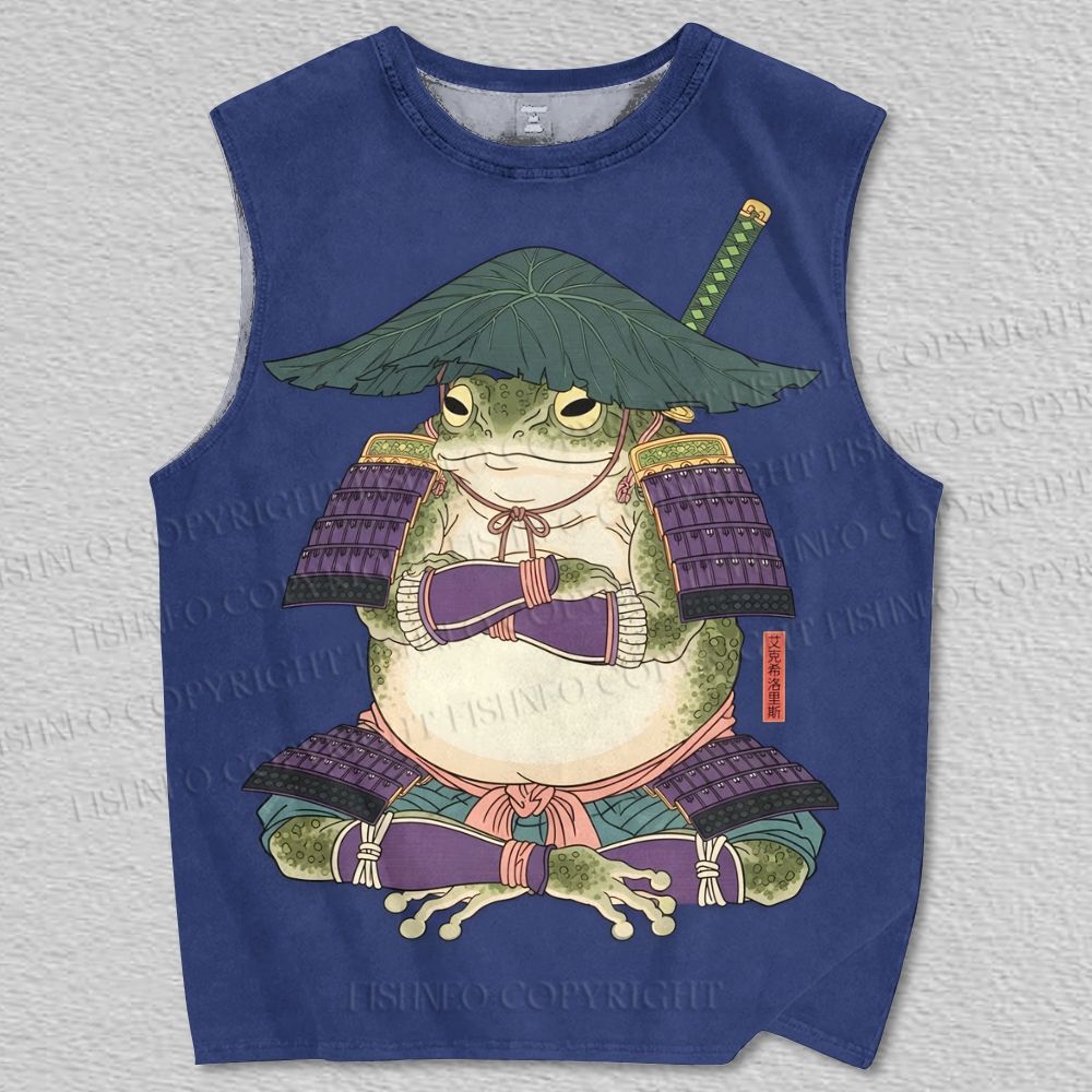 Unisex Samurai Frog Printed Tank Top