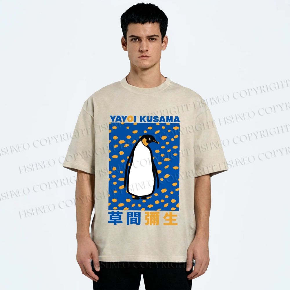 Unisex Yayoi Kusama Penguin Printed Washed Tee