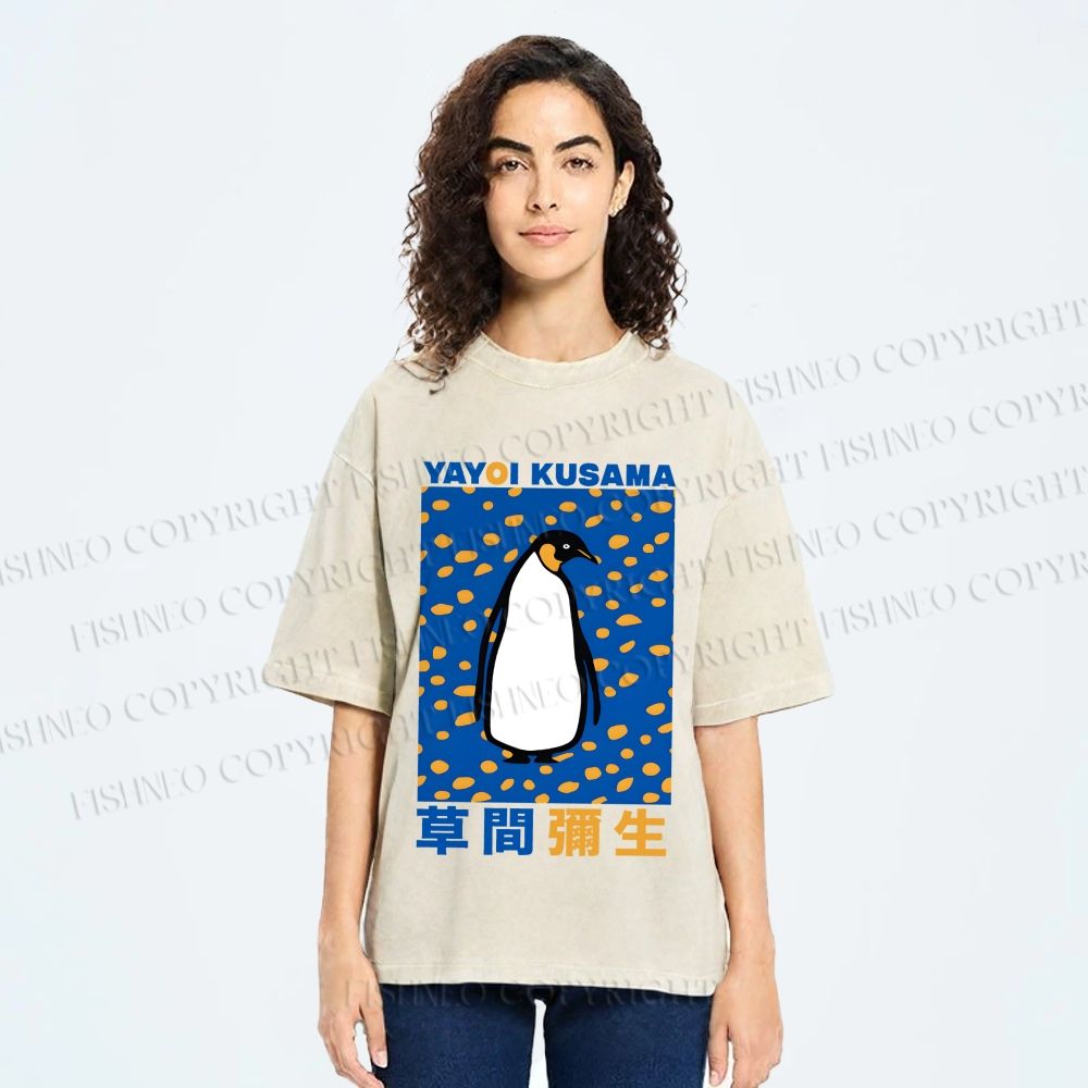 Unisex Yayoi Kusama Penguin Printed Washed Tee