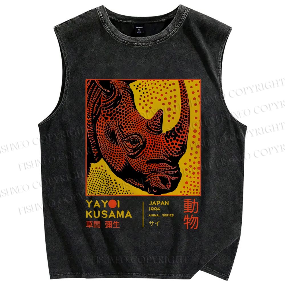 Unisex Yayoi Kusama Rhino Printed Washed Tank Top