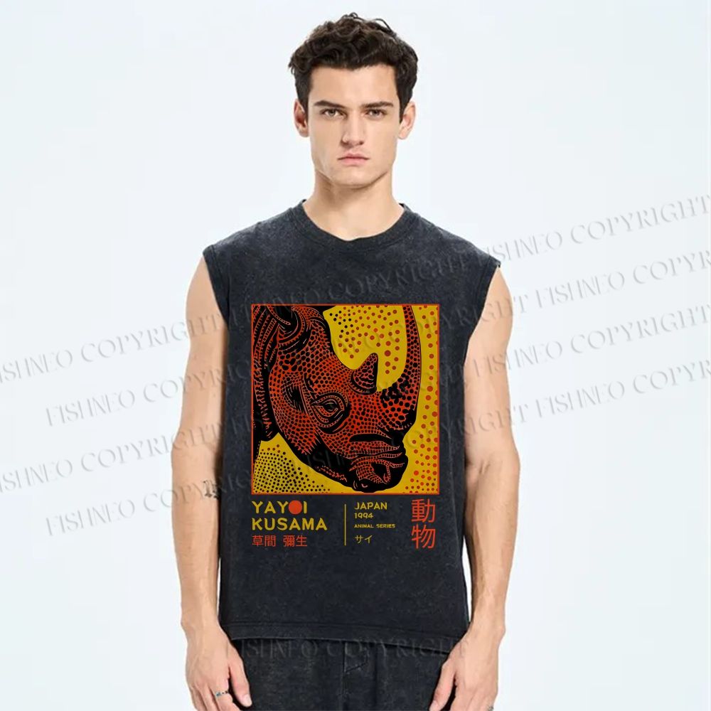 Unisex Yayoi Kusama Rhino Printed Washed Tank Top