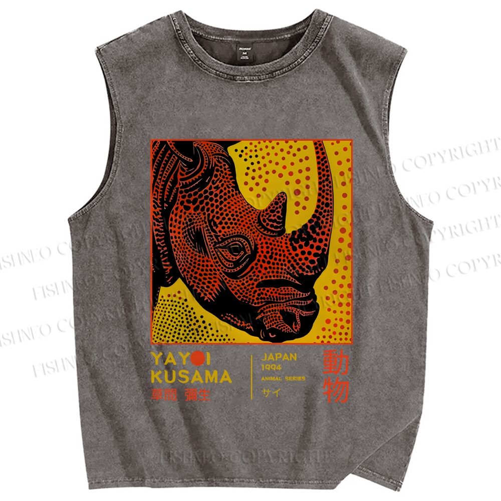 Unisex Yayoi Kusama Rhino Printed Washed Tank Top