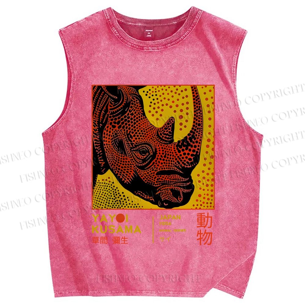Unisex Yayoi Kusama Rhino Printed Washed Tank Top