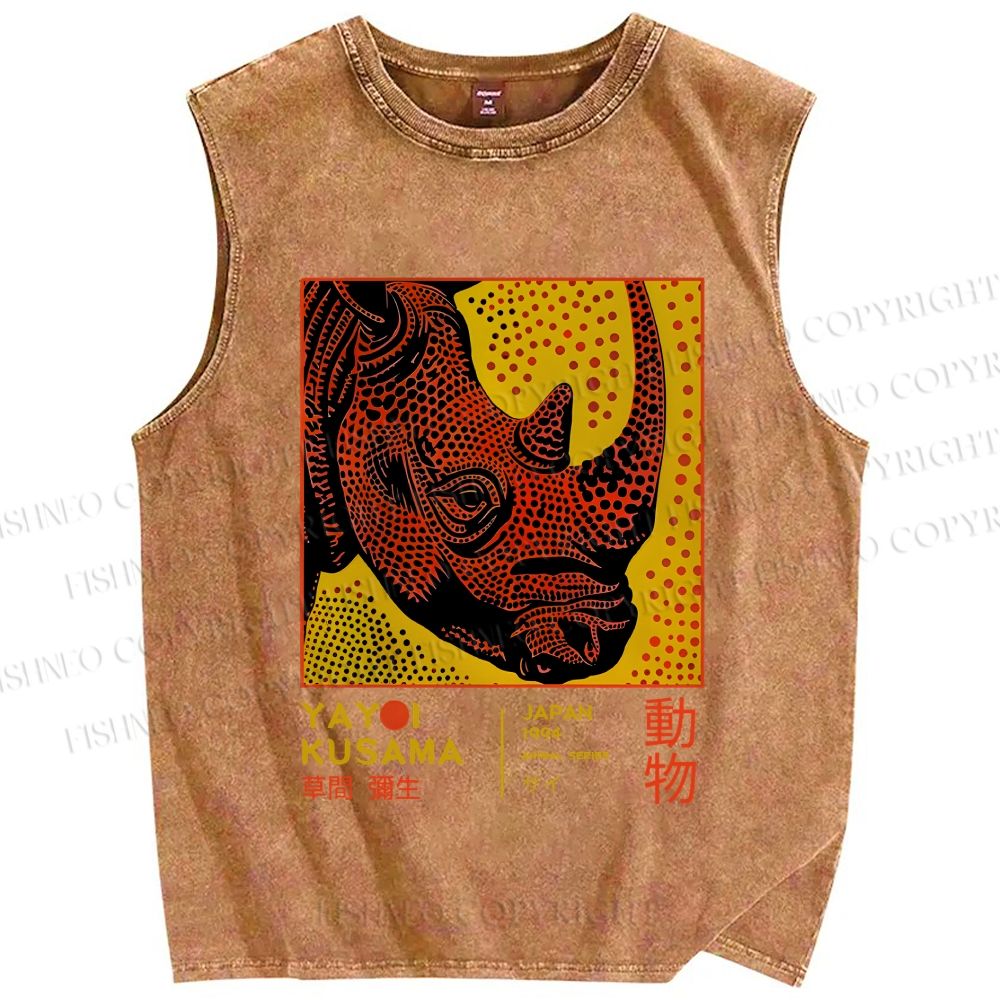 Unisex Yayoi Kusama Rhino Printed Washed Tank Top