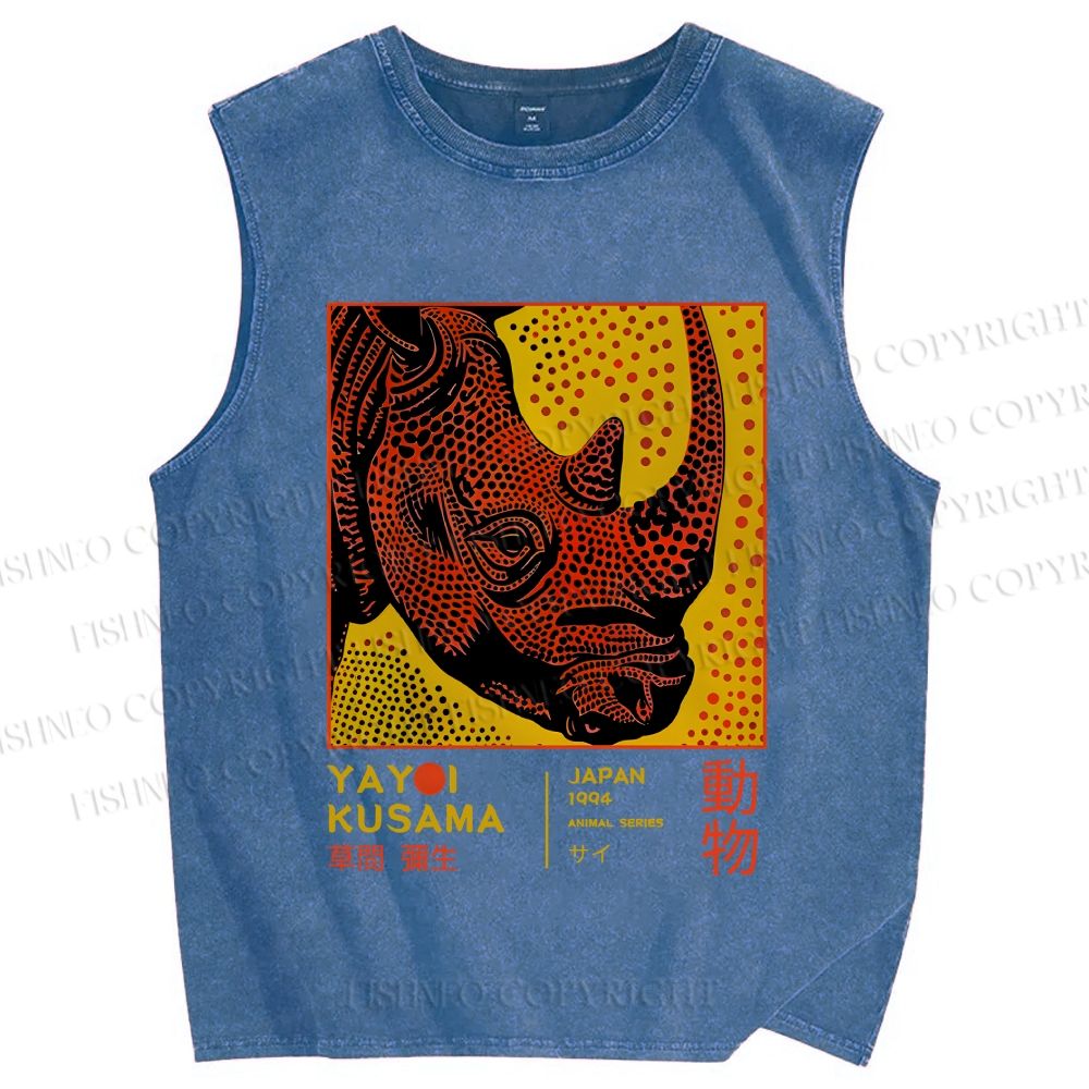 Unisex Yayoi Kusama Rhino Printed Washed Tank Top