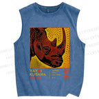 Unisex Yayoi Kusama Rhino Printed Washed Tank Top
