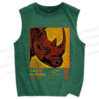 Unisex Yayoi Kusama Rhino Printed Washed Tank Top