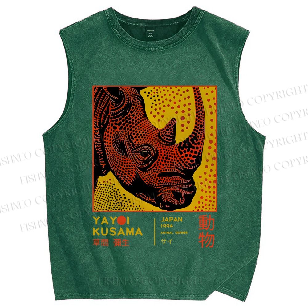 Unisex Yayoi Kusama Rhino Printed Washed Tank Top