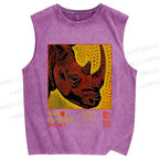 Unisex Yayoi Kusama Rhino Printed Washed Tank Top
