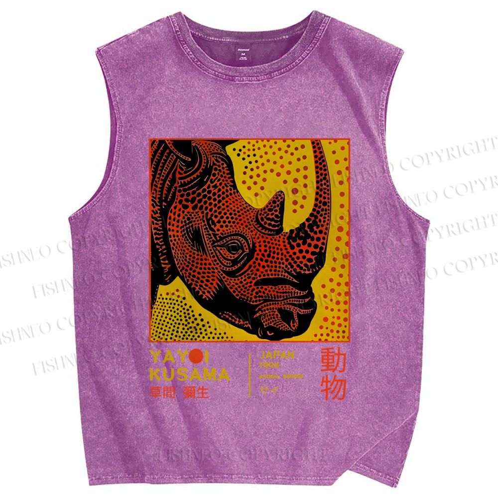 Unisex Yayoi Kusama Rhino Printed Washed Tank Top