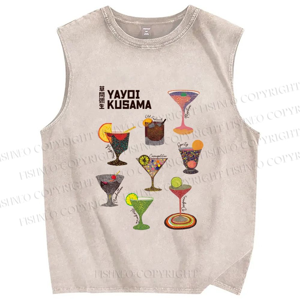 Unisex Yayoi Kusama Martini Printed Washed Tank Top