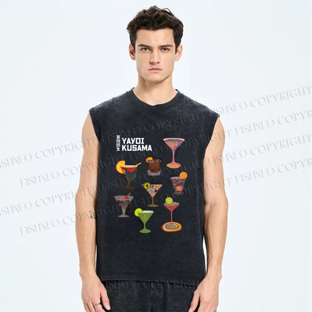 Unisex Yayoi Kusama Martini Printed Washed Tank Top