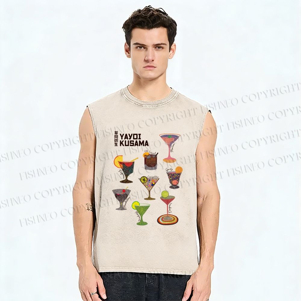 Unisex Yayoi Kusama Martini Printed Washed Tank Top