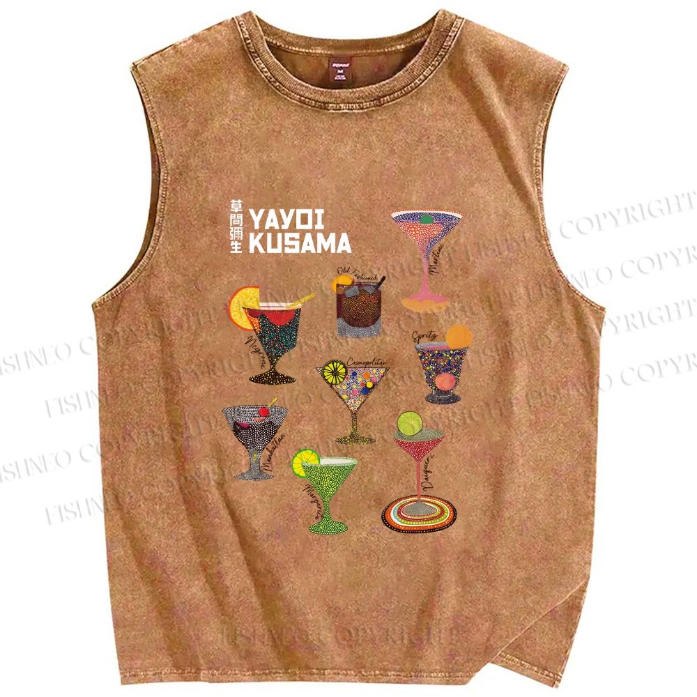 Unisex Yayoi Kusama Martini Printed Washed Tank Top