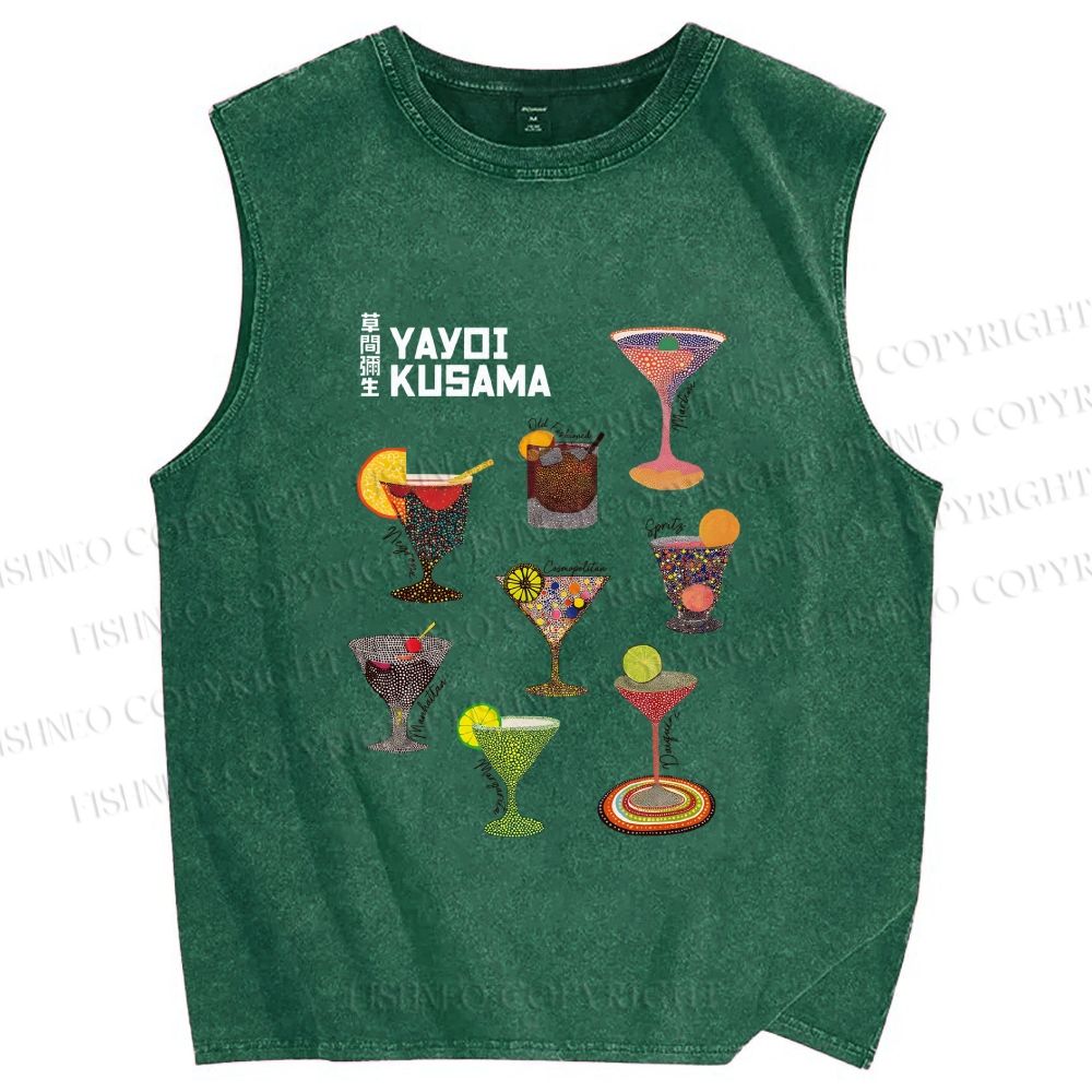 Unisex Yayoi Kusama Martini Printed Washed Tank Top