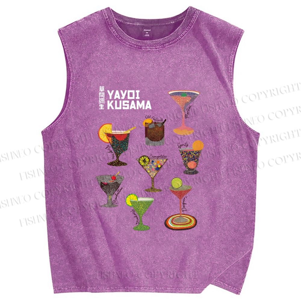 Unisex Yayoi Kusama Martini Printed Washed Tank Top