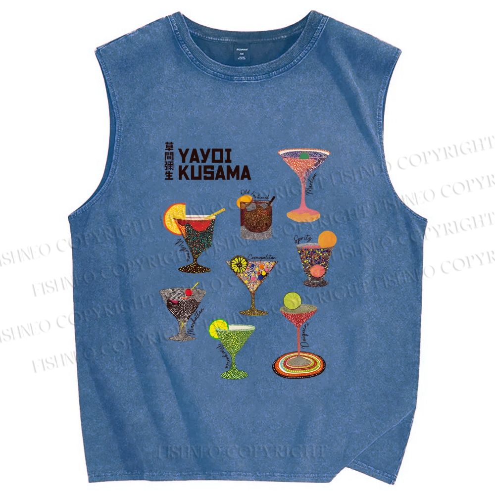 Unisex Yayoi Kusama Martini Printed Washed Tank Top