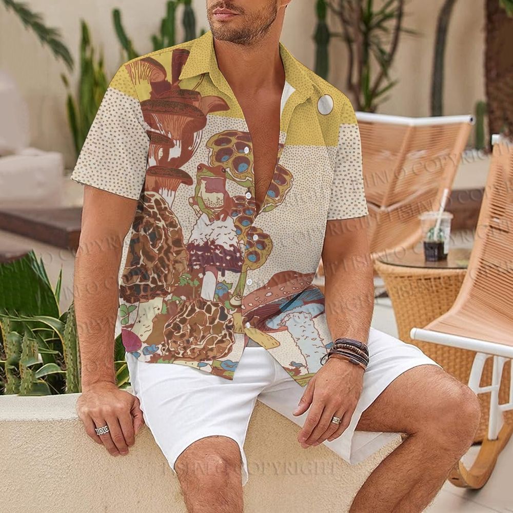 Funny Frog Sitting on Mushroom Hawaiian Shirt