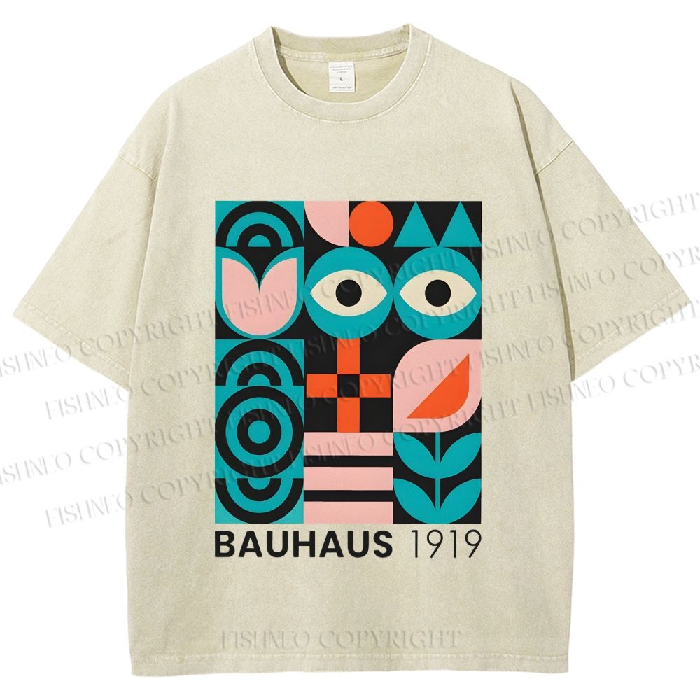 Unisex Blue Eyes Bauhaus Design 1919 Printed Washed Tee