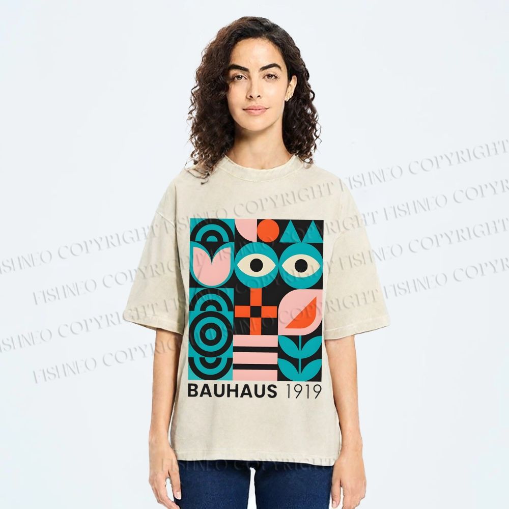 Unisex Blue Eyes Bauhaus Design 1919 Printed Washed Tee