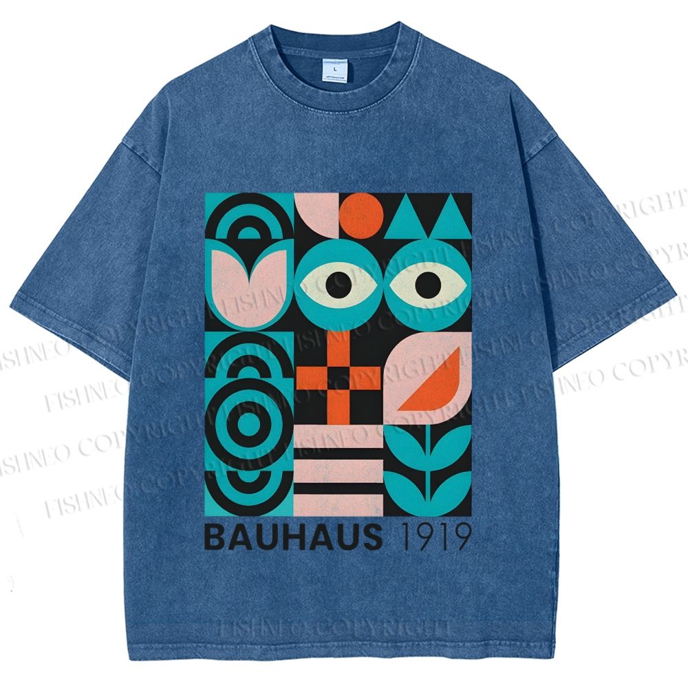 Unisex Blue Eyes Bauhaus Design 1919 Printed Washed Tee