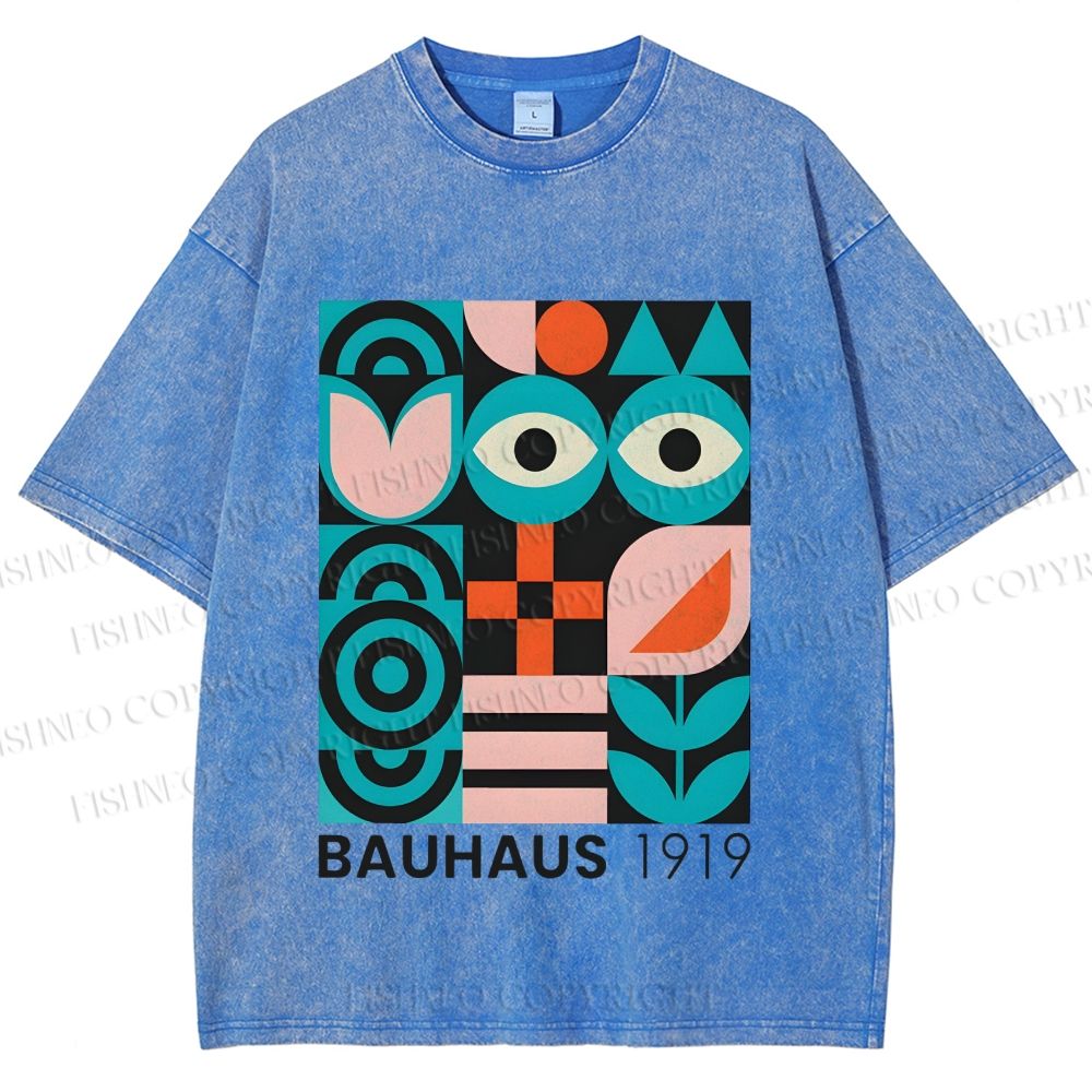 Unisex Blue Eyes Bauhaus Design 1919 Printed Washed Tee